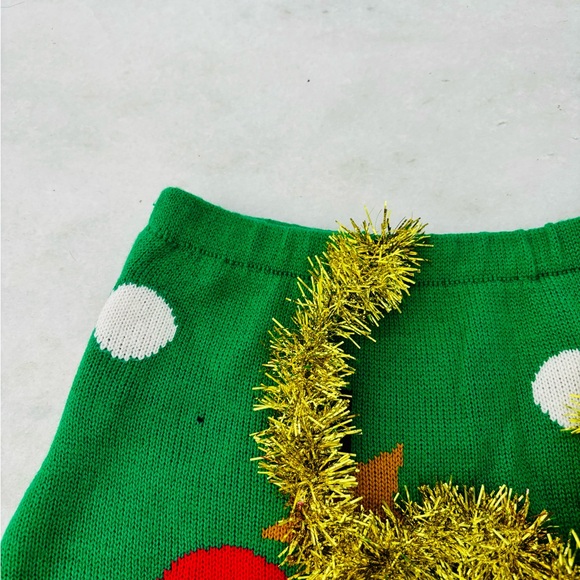 Womens Ugly Christmas Skirt Knit Stretch Mini Ornament Tinsel Green Red Small - Picture 4 of 9